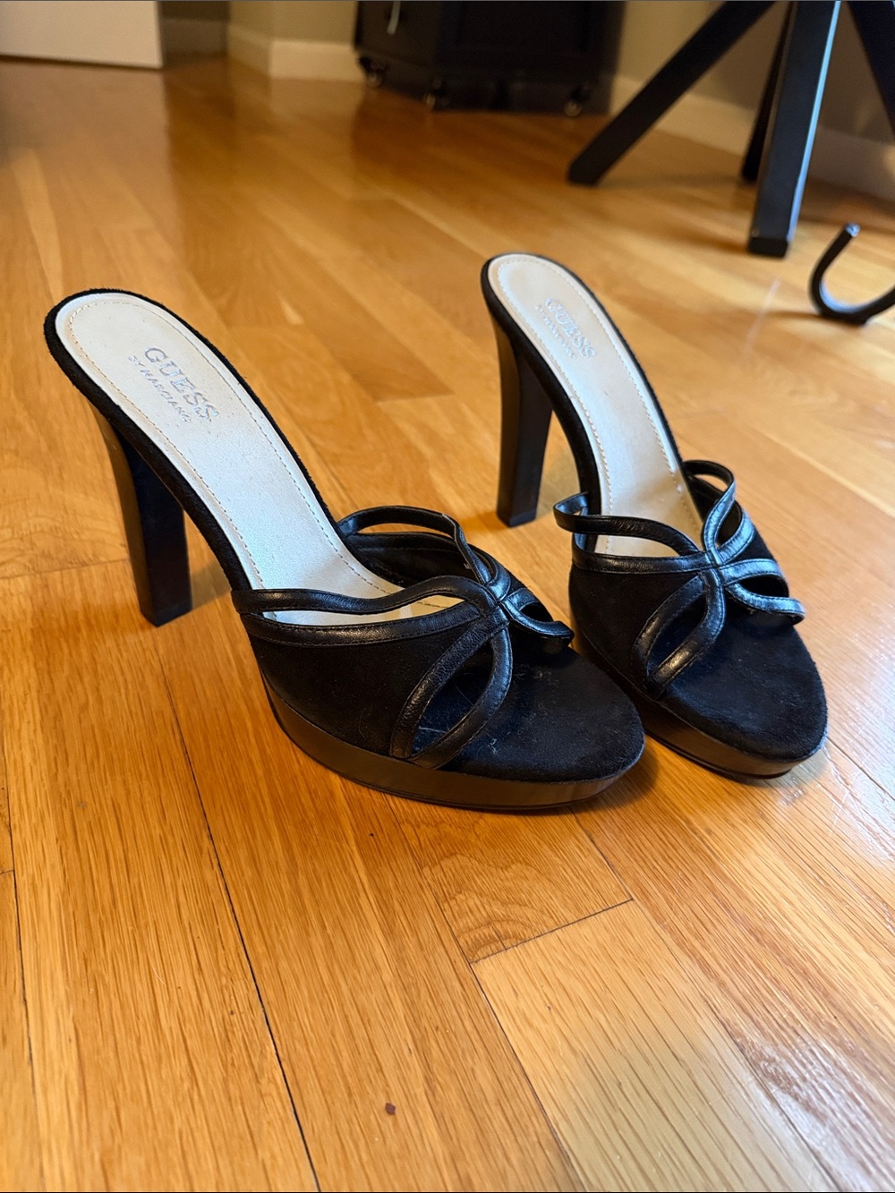 Guess Black Suede Knotted Slip-On High Heel Mules